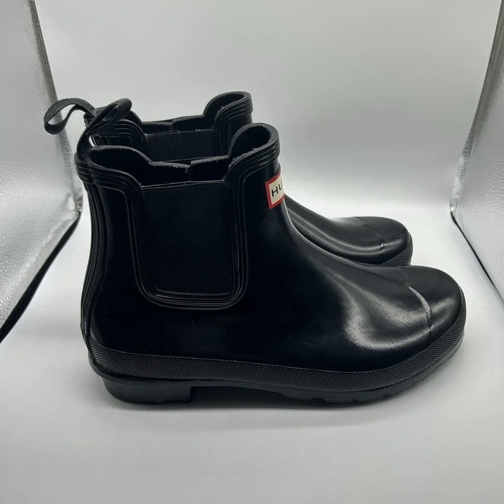 Hunter Boots Women's 9 Original Chelsea Gloss Black Rain Slip On Waterproof